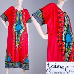 M Vintage 60s 70s Psychedelic Dashiki Hippie Dress